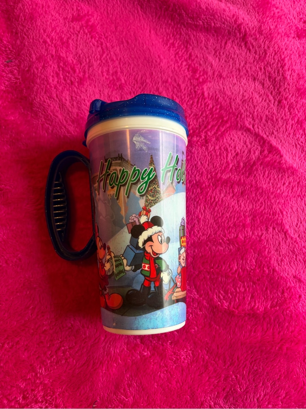Disney Mickey Mouse Holiday Travel Mug - Blue Lid, Blue Handle